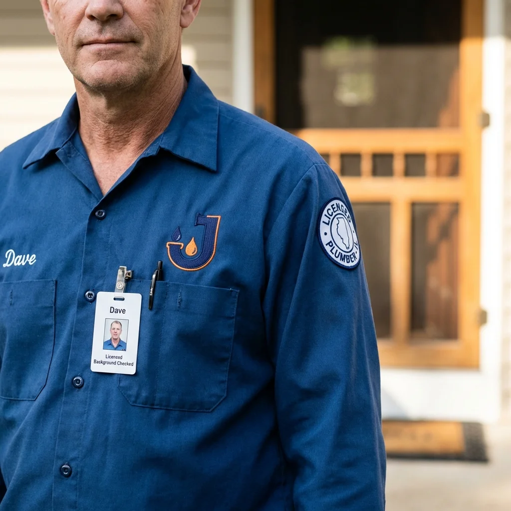 Licensed plumber showing ID badge in Tannersville, PA