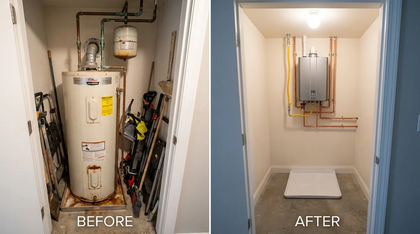 Tank water heater versus wall-mounted tankless unit comparison for Tannersville, PA homeowners