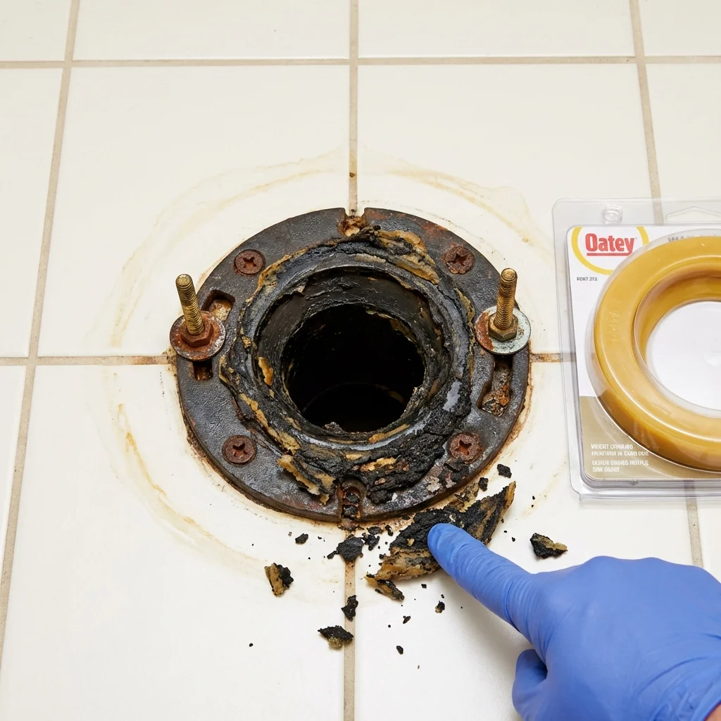 Failed wax ring showing water seepage at the base of a toilet in a Tannersville, PA home