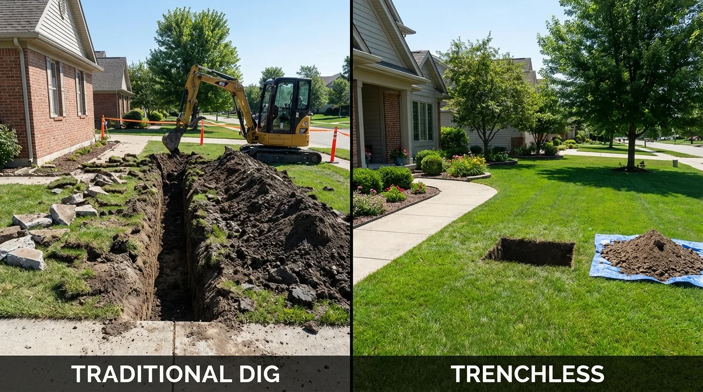 Trenchless sewer repair with minimal yard damage versus traditional excavation in Tannersville, PA